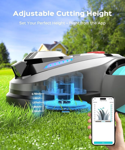 YARDCARE N1600 PRO Robot Lawn Mower, Wireless Design with RTK+Vision Navigation, 0.4 Acre Coverage, APP Smart Control Robot Lawn Mower, Multi-Zone Mowing, Curved Path, Adjustable Cutting Height
