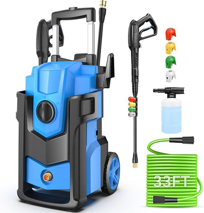 Electric Pressure Washer, 5000 PSI 4.0 GPM Heavy Duty Power Washer, with 4 Nozzles,Foam Cannon,33FT Hose Reel and 500ml Soap Bottle for Home/Cars(Blue)