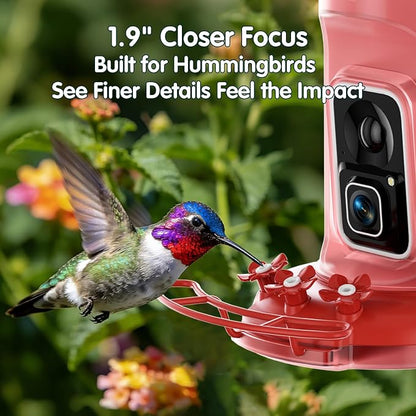 Hummingbird Feeder with Camera, 4K Ultra HD Video at 30fps, 10x Slow-Motion at 120fps,1.9in Closer Focus, No Subscription,Leak Proof, Ant Moat,Solar Powered, 2.4G&5G Wi-Fi,Bird Lover Gift