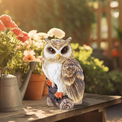 Owl Garden Statues Outdoor Decor, Forest Owl Perching on Stump Resin Figurine for Indoor Outdoor Home Garden Patio Porch Yard Decor, Women & Gardening Decoration Gifts