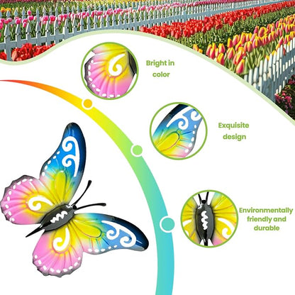 Distella Outdoor Metal Butterfly Wall Decor, 8 pcs Exquisite Outdoor Wall Art Sculpture Hanging Decoration for Outside Garden Balcony Fence Courtyard Farm Decorations