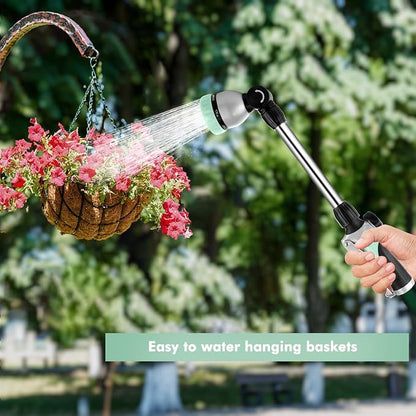 RESTMO Heavy Duty Metal Hose Wand, Watering Wand for Garden Hose | 180° Swivel Ratcheting Head, 16'' Hose Sprayer, 7 Spray Patterns, Flow Control, Ideal for Hanging Baskets & Shrubs, Cyan