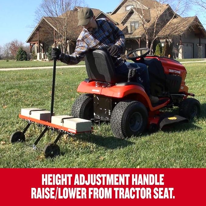 CRAFTSMAN (CMXGZBF7124315), 40-Inch Tow Behind Lawn Dethatcher, 20 Durable Spring Steel Tines Lawn dethatcher, Designed to Pull Behind Lawn and Garden Tractors, Black