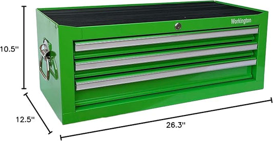 Workington Industrial 3 Drawers Portable Metal Intermediate Box, 26" Middle Tool Chest Cabinet with Ball Bearing Drawer Slides, Steel Tool Storage Box Organizer 4009 Green