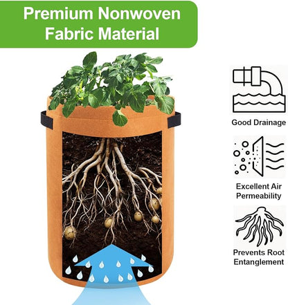 Homyhoo 4 Pack Potato Growing Bag with Flap 10 Gallon Planter Pots with Handles and Harvest Window for Potato Tomato and Vegetables, Black Green Orange and Beige
