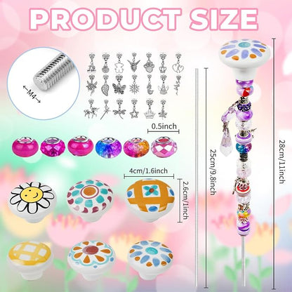 178 Pcs DIY Beaded Garden Stakes Kit with Cartoon Stoppers | Garden stakes kit with beads colorful crystal stoppers DIY fairy wands, garden decor, outdoor crafts