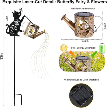 Solar Watering Can Light Outdoor Garden Decor Gifts for Cat Lover Mom Women | Cat Garden Decor, Rust-Resistant Metal, IP65 Waterproof, 8-12H Auto On/Off, Patio Pathway Yard
