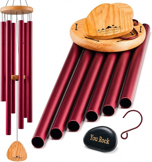 Red Wind Chimes for Outside Deep Tone, 41 Inch Hand Tuned B Major Pentatonic Alto Wind Chime with Decorative Kindness Stone, Outdoor Garden Patio Porch Decor, Meaningful Sympathy Memorial Gift