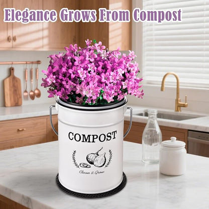 AOSION 1 Gallon Countertop Compost Bin for Kitchen with Lid,Odor Resistant | Farmhouse compost bin with charcoal filter,inner bucket and bags,easy kitchen food waste storage