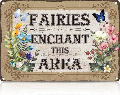 UBIMKWI'm Fairies Enchant This Area Metal Tin, Garden Sign | Vintage Whimsical Garden Wall Art for Outdoor Porch Garden Yard Wall Decor
