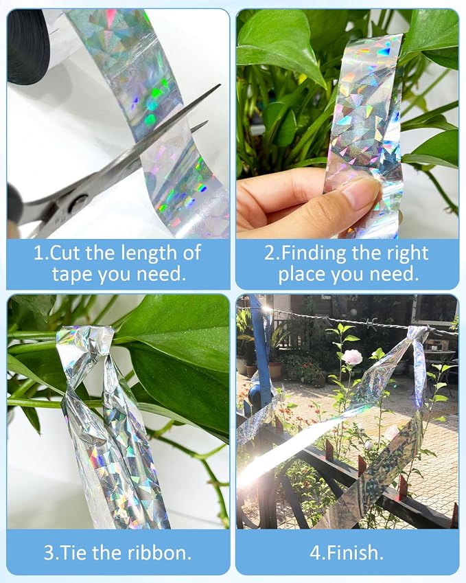 2×502 Ft Bird Scare Tape Ribbon, Double Sided Holographic Flash Reflective Bird Tape, Deterrent Visual Audible Bird Repellent Devices for Outdoor, Garden, Balcony (Irregular)