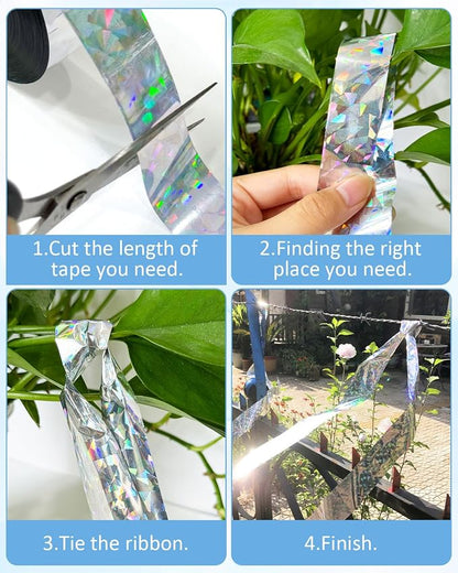 2×502 Ft Bird Scare Tape Ribbon, Double Sided Holographic Flash Reflective Bird Tape, Deterrent Visual Audible Bird Repellent Devices for Outdoor, Garden, Balcony (Irregular)