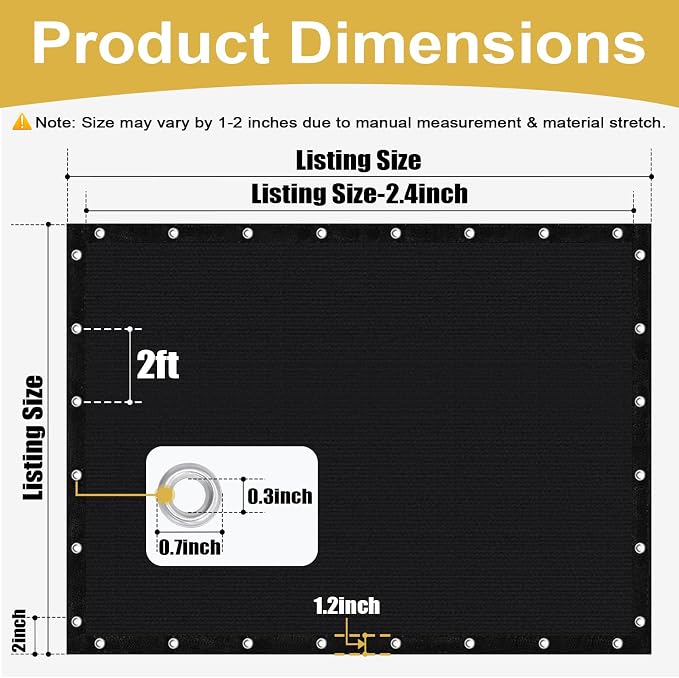 Shade&Beyond 90% Sun Shade Cloth with Grommets, 5' X 8' Pergola Shade Cover Canopy, Mesh Tarp Sun Screens for Patio, Outdoor, Garden, Backyard, Black