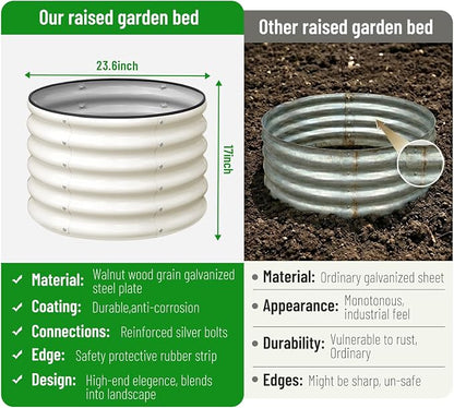 SnugNiture Raised Garden Bed, 2 PCS 2×2×1.5ft Round Galvanized Outdoor Planter Box, 17" Tall Deep Metal Garden Bed Kit for Planting Vegetables, Fruits, Flowers, White
