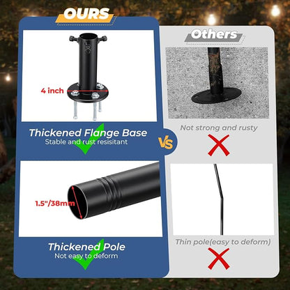 String Light Pole 8 FT Adjustable, 1 Pack Heavy Duty 1.5" Rustproof Metal Mounting Pole for Deck, Fence, Patio - Dual Installation Garden Light Holder
