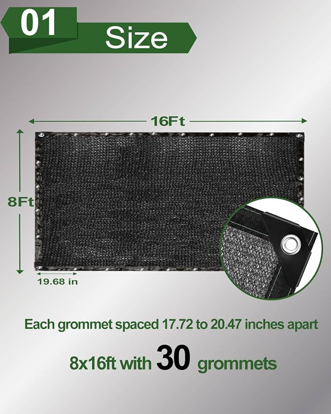 vensovo 50% Sunblock Shade Cloth Net Black Resistant - 8x16 Ft Garden Shade Mesh for Plant Cover, Greenhouse, Chicken Coop, Kennels, Tomatoes Plants