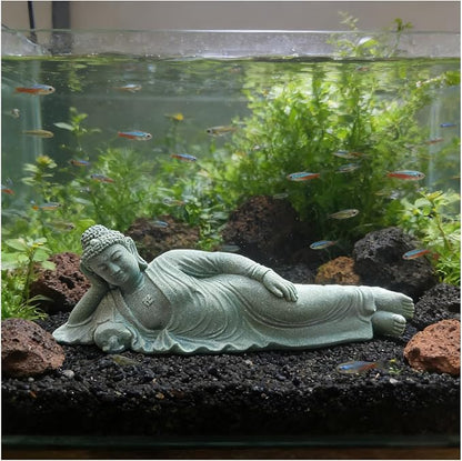 livelyfish Sleeping Buddha Statue Sandstone Buddha Figurine Zen Buddhism Sculpture for Aquarium Fish Tank Garden Home Decor (L)