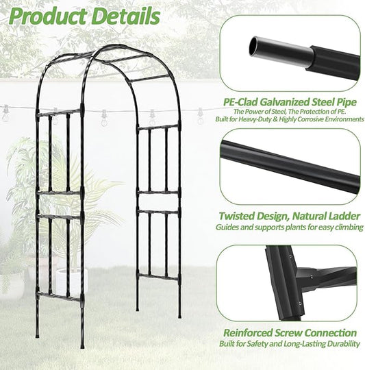 Thickened Metal Garden Arch-59(L)*94.5"(H),Garden Trellis for Climbing Plants Outdoor, Heavy Duty Rust-Proof Iron Arbor Archway for Backyard, Patio, Lawn and Wedding Decorations(20MM Pipe)