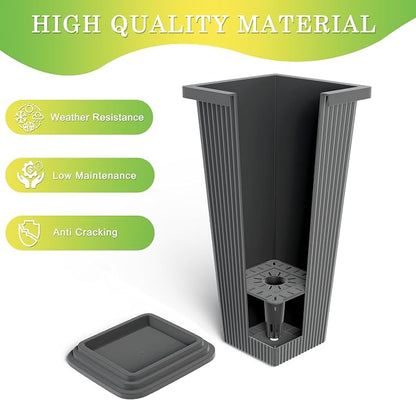 TUYOHW Set of 2 Tall Planters, 24" Large Indoor Outdoor Flower Pots with Tray, Modern Tapered Planters for Porch, Patio, Garden, Backyard