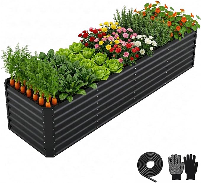 8x2x2FT Raised Garden Beds Outdoor, Planter Raised Beds for Gardening, Vegetables, Flowers,Large Metal Garden Box, Deep Plant Flower pots Outdoor (Black, 1Pack)