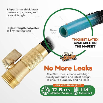 Flexi Hose Expandable Garden Hose with 8 Function Nozzle, 150FT - Lightweight Retractable Garden Hose, Water Hose - No-Kink Flexibility, 3/4 Inch Solid Brass Fittings and Double Latex Core
