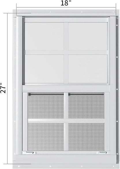 2 Pack Shed Windows 18" W x 27" H Flush Mount, White Household Windows for Playhouses, Barns, Chicken Coop
