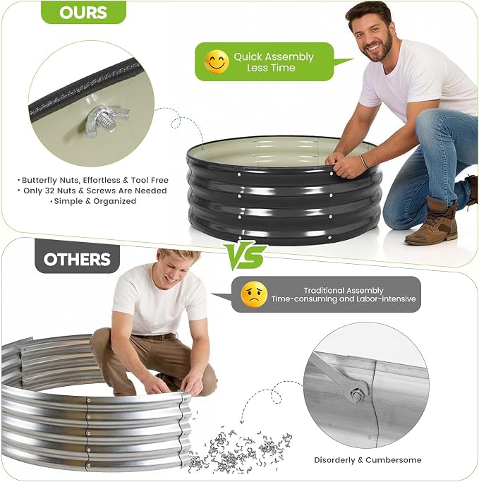 Galvanized Raised Garden Bed Outdoor, Round Metal Planter Boxes 2 Pcs, 3x3x1ft Steel Raised Bed Kit for Planting Vegetables, Fruits, Flowers(Grey)