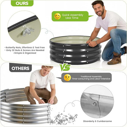 Galvanized Raised Garden Bed Outdoor, Round Metal Planter Boxes 2 Pcs, 3x3x1ft Steel Raised Bed Kit for Planting Vegetables, Fruits, Flowers(Grey)