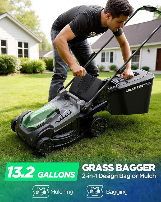 18" Cordless Lawn Mower, 40V Electric Lawn Mower with 2x8.0Ah Batteries & Charger, Brushless Motor, 50L Grass Bag, 2-in-1 Mulching & Bagging, 6-Position Height Adjustment
