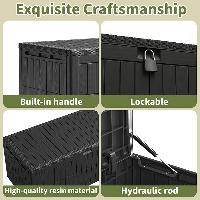 220 Gallon Outdoor Storage Box, Waterproof Lockable Deck Box | Resin Storage Bin for Patio Furniture Cushions, Garden Tools, Pool Supplies Organization, Indoor & Outdoor Use