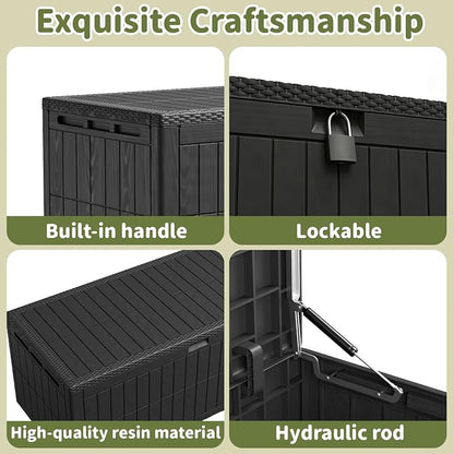 220 Gallon Outdoor Storage Box, Waterproof Lockable Deck Box | Resin Storage Bin for Patio Furniture Cushions, Garden Tools, Pool Supplies Organization, Indoor & Outdoor Use