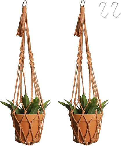 Artilady Macrame Hanging Planter for Indoor Plants Boho Plant Hanger Holder | Large Plant Holder, Hanging Baskets for Plants Outdoor, No Tassels, Farmhouse Rustic, Window Balcony Home Decor, 2 Pack