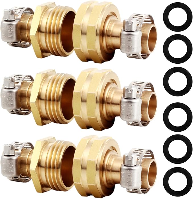 Solid Brass Garden Hose Repair Connector with Clamps Hose End Repair Kit,Fit for 3/4"Garden Hose Fitting,Male and Female Hose Fittings(3/4"-3 Set)