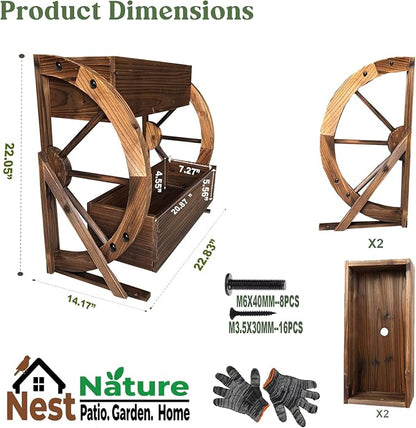 NestNature Wooden Wagon Planter Box|Rustic Planter Use On Indoor&Outdoor | 2-Tier Medium Solid Wood Planter-Flower Pot Use On Patio,Porch,Garden-Raised Garden Bed For Succulents, Herbs, Vegetables