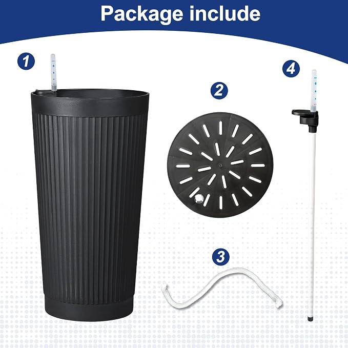 FENCY Self Watering Tall Planters Set of 2, Black Round | 24 Inch, with Water Level Indicator& Spacious Reservoir, Plastic Tapered Pots, Weather-Resistant, Front Door Decor