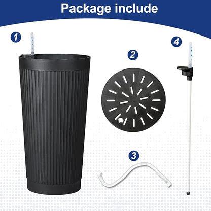 FENCY Self Watering Tall Planters Set of 2, Black Round | 24 Inch, with Water Level Indicator& Spacious Reservoir, Plastic Tapered Pots, Weather-Resistant, Front Door Decor