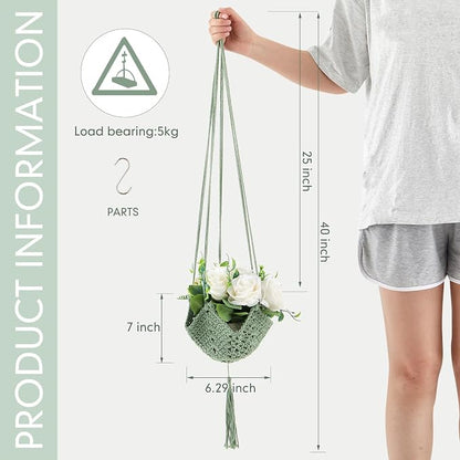 Shappy 2 Pack Boho Macrame Plant Hanger, Large Hanging Planter Plant Holder Pot Hanger Hanging Basket Wall Planters, Plants Lover Gift for Indoor Garden (Classic,Sage Green)