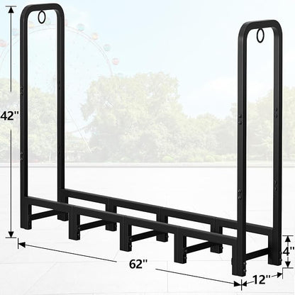 Amagabeli 5ft Firewood Log Rack Outdoor Heavy Duty Logs Holder for Fireplace Indoor Outdoor Adjustable Wood Racks for Fire Wood Holder Metal Pile Stand Storage Stacker Organizer Black