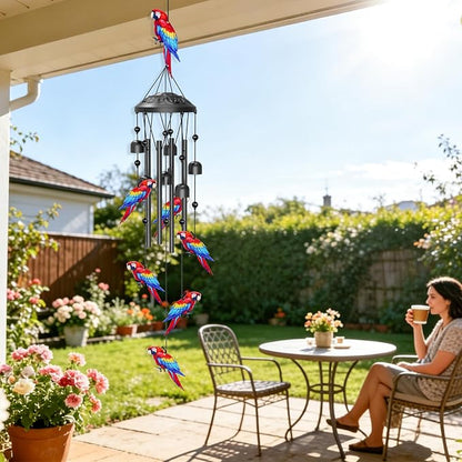 35" Wind Chimes for Outside, Hand-Tuned Aluminum Windchimes with 6 Bells & Parrot Decor, Rustproof Metal Chimes for Garden Patio Porch, Sympathy Memorial Gift for Mom Women(Parrot)