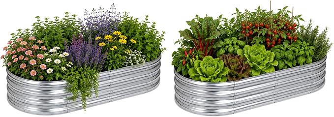 Garden Raised Garden Bed Kits, 4×2×1 FT Metal Raised Planter Bed for Vegetables Flowers Ground Planter Box-Modern, Metal Planter Box for Vegetables, Flowers, Herbs, 2 Pack, Classic Silver