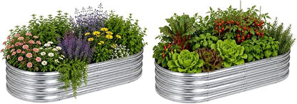 Garden Raised Garden Bed Kits, 4×2×1 FT Metal Raised Planter Bed for Vegetables Flowers Ground Planter Box-Modern, Metal Planter Box for Vegetables, Flowers, Herbs, 2 Pack, Classic Silver