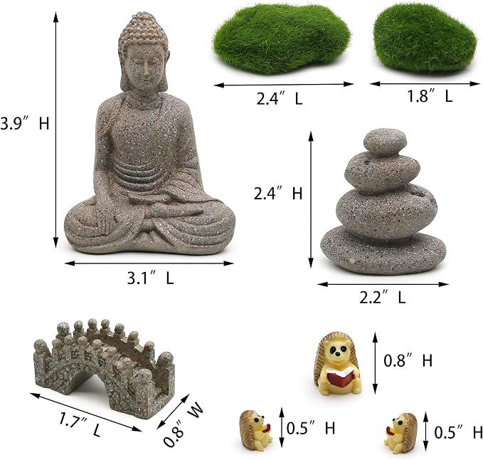 Meditation Zen Garden Accessories - Miniature Buddha Fairy Garden Kit Micro landscape Terrarium Kit DIY Japanese Mini Zen Garden Decor Chinese Potted Plant Culture Bonsai Decoration Bridge Pagoda