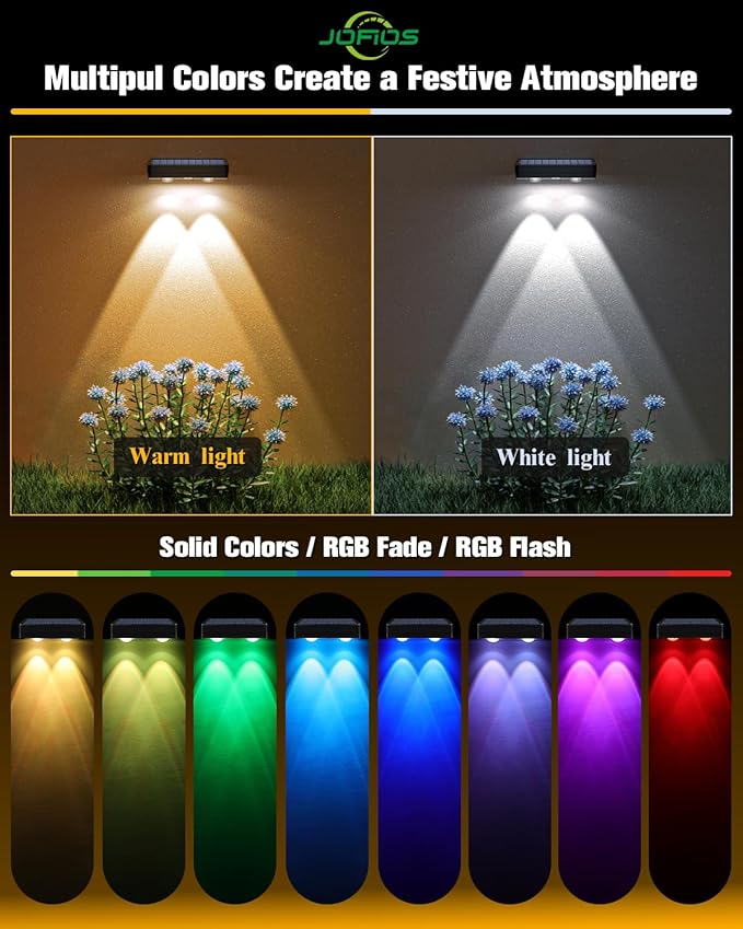 JOFIOS Solar Fence Lights 20 Pack, 50 Lumens Outdoor Solar Lights with 12 Modes RGB Color Glow LED，Waterproof, Solar Lights for Patio, Backyard, Deck, Fence, Railing
