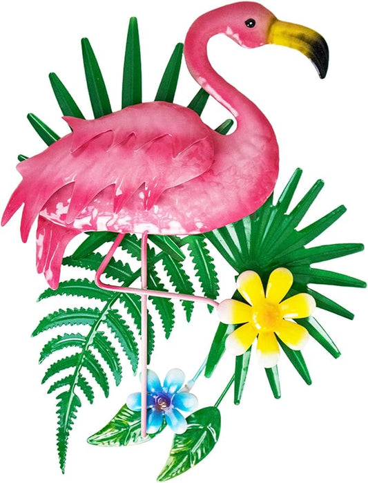 Pink Flamingo Wall Decor, Outdoor Metal Wall Art, Flamingo Gifts for Woman, Decoration for Garden, Yard, Party