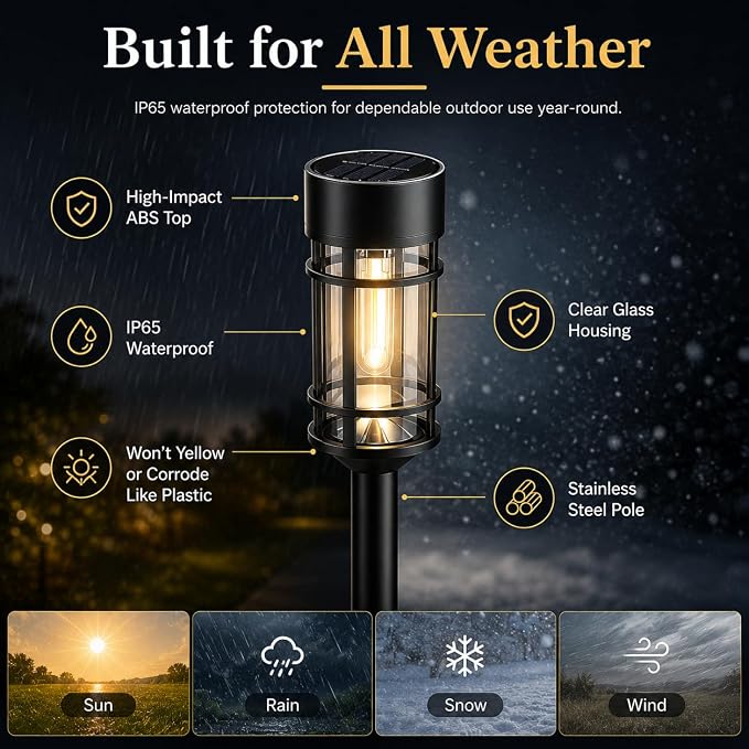 ILANCK 12 Pack Solar Lights Outdoor Parhway, Metal & Glass Large Solar Pathway Lights, Solar Powered Garden Lights for Yard, Landscape, Driveway Walkway