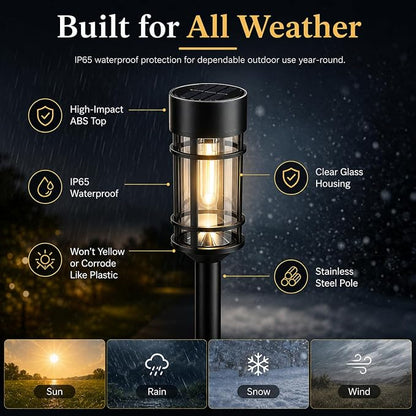 ILANCK 12 Pack Solar Lights Outdoor Parhway, Metal & Glass Large Solar Pathway Lights, Solar Powered Garden Lights for Yard, Landscape, Driveway Walkway
