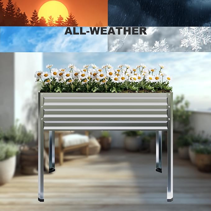 Mofesun Galvanized Raised Garden Bed with Legs, 2PCS 48x18x31.5 Inch Elevated Metal Planter Box, 300lbs Capacity for Vegetables, Flowers, Herbs. Suitable for Garden, Balcony, Patio, Backyard.