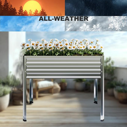 Mofesun Galvanized Raised Garden Bed with Legs, 2PCS 48x18x31.5 Inch Elevated Metal Planter Box, 300lbs Capacity for Vegetables, Flowers, Herbs. Suitable for Garden, Balcony, Patio, Backyard.