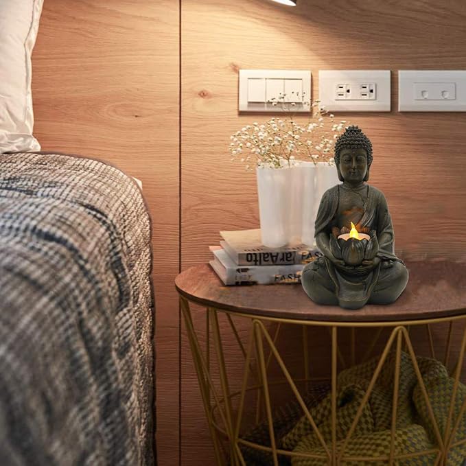 Goodeco Meditation Small Buddha Statue Figurine -Buddha with LED Tea Lights Candle Holder,Gift idea,Zen Home Decor Meditation Accessories 8"