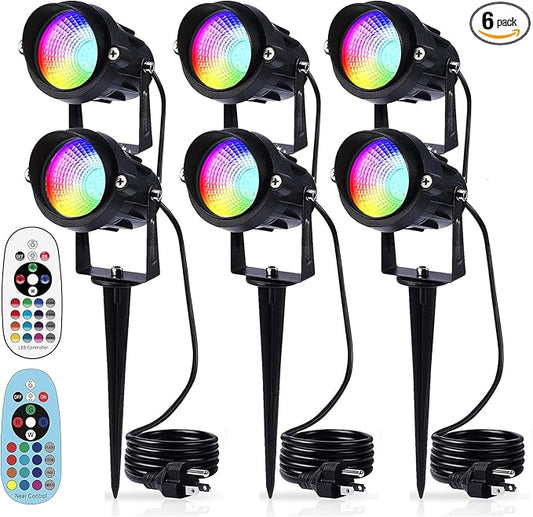 Halloween Landscape Lights with Remote Control 120V Landscape Lighting 12W RGBW Outdoor LED Spotlights Color Changing LED RGB Flood Spot Lights for Yard Garden Path Patio Tree Decorative